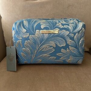 New* Vince Camuto Blue and Gold Floral Cosmetic/Travel Bag